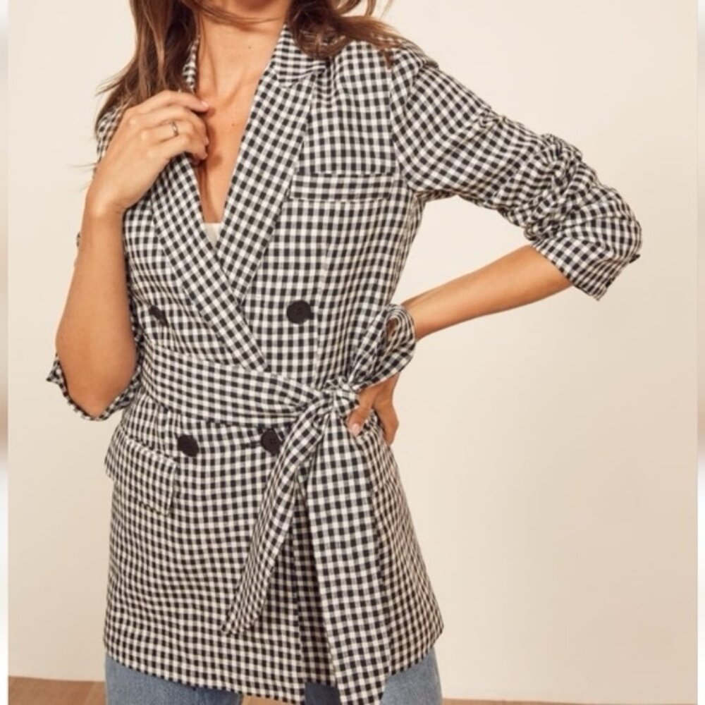 Reformation Black and White Gingham Linen Blazer - Picture 8 of 8